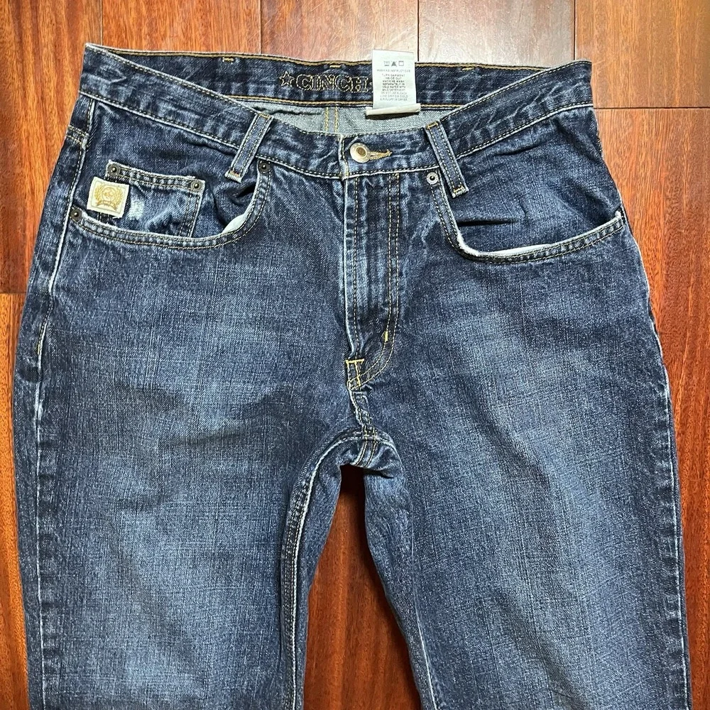 Cinch Jeans Mens 32x31 (Tag 32x32) Dark Wash Blue Bootcut Western Distressed *